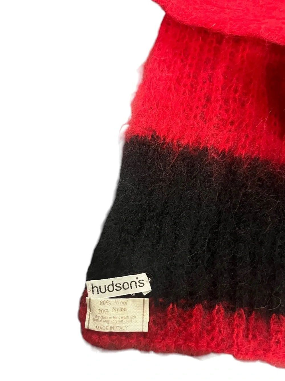 Hudson’s Wool Blend Red and Black Knit Scarf - Vintage, Excellent Condition